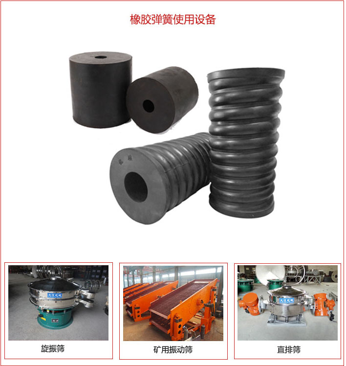 橡膠彈簧適用設(shè)備：旋振篩，礦用振動(dòng)篩，直排篩等