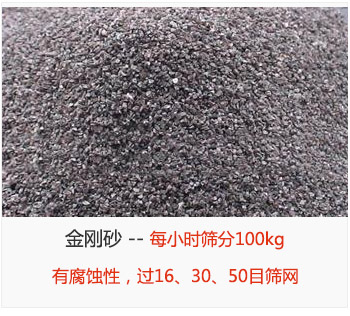 篩分金剛砂每小時(shí)100kg，有腐蝕性，過16、30、50目篩網(wǎng)