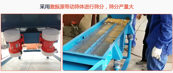 采用激振源帶動篩體進行篩分，篩分產(chǎn)量大。