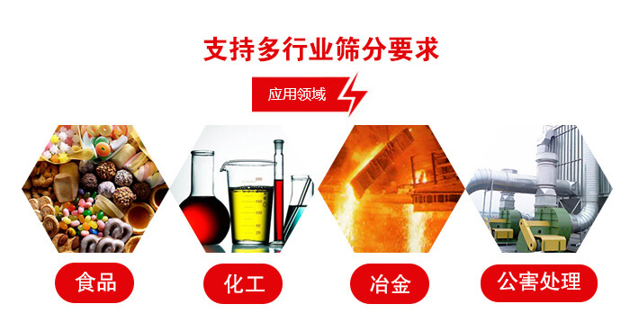 旋振篩適用的行業(yè)：食品行業(yè)，化工行業(yè)，冶金行業(yè)，公害處理等。